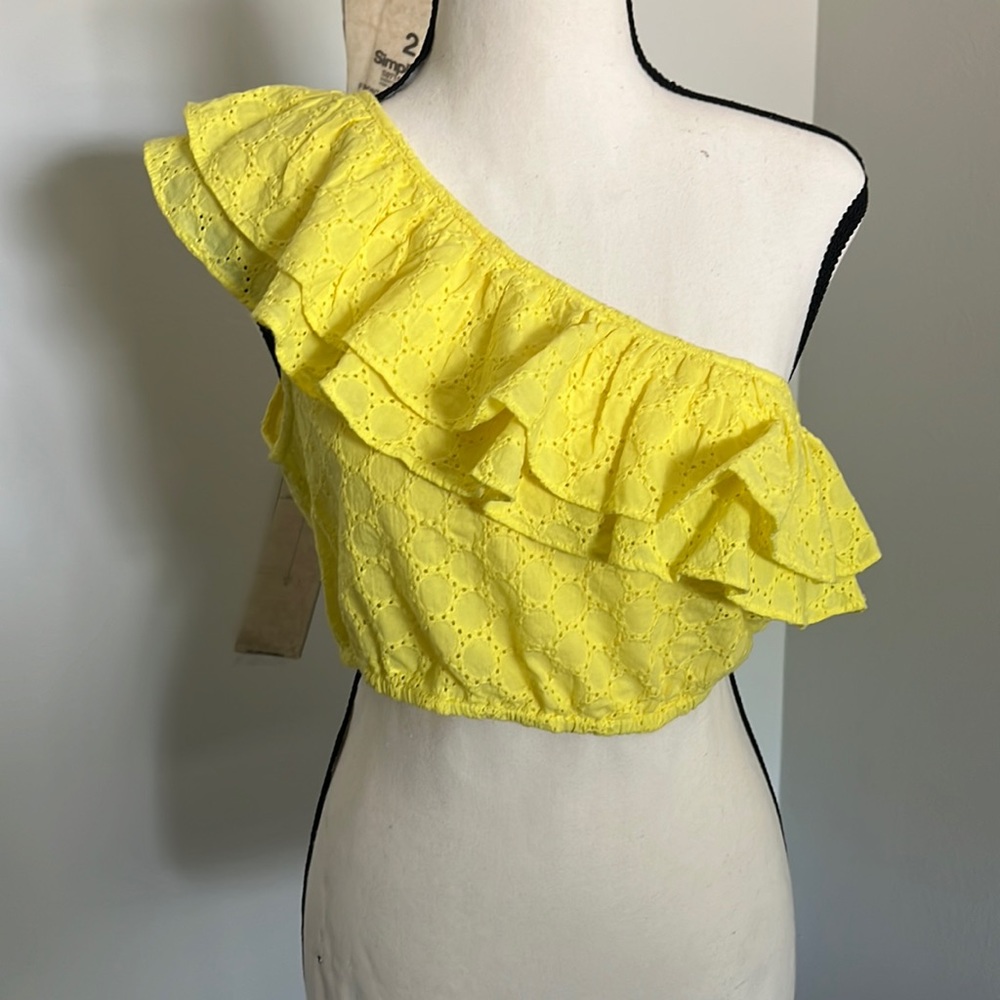 Zara one shoulder ruffle crop top small yellow